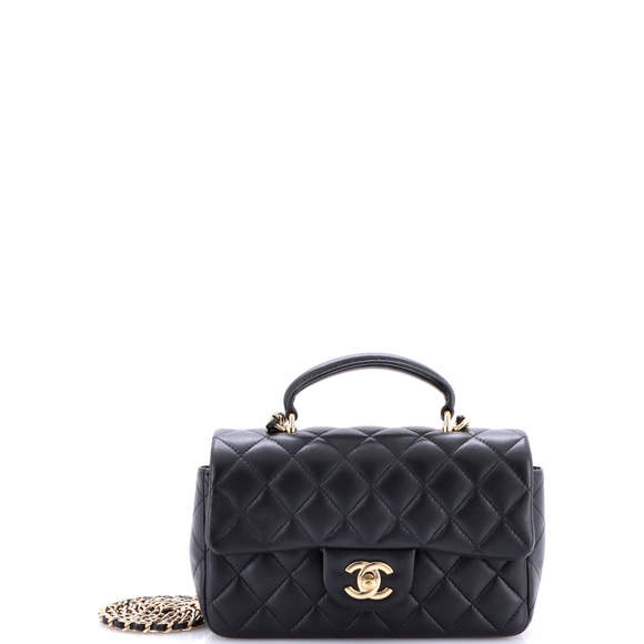 Chanel Mini Classic Single Flap Top Handle Bag Quilted Lambskin - Picture 1 of 5